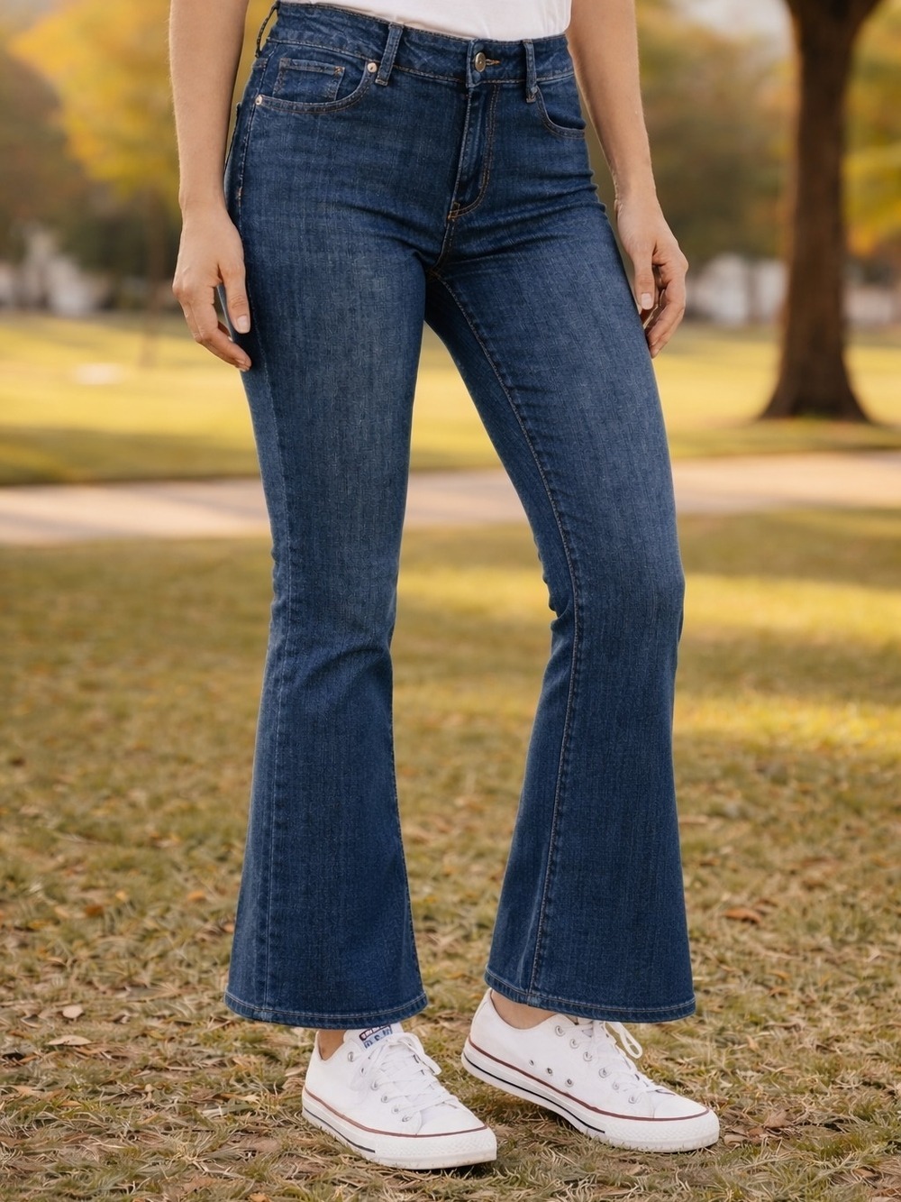 Women Dark Blue Flare Jeans Mid Rise